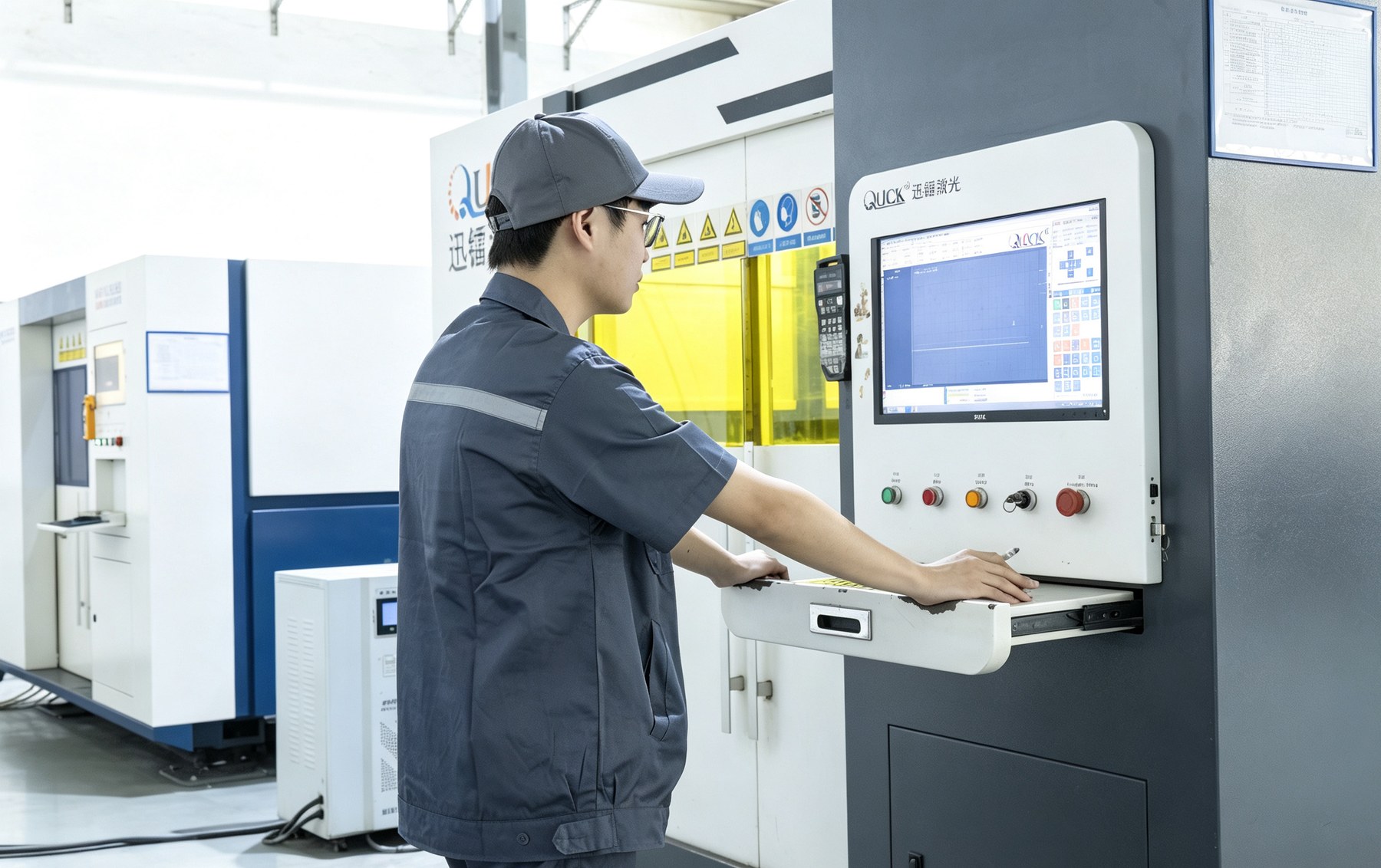 Operator and control panel at the fiber laser cutting machine