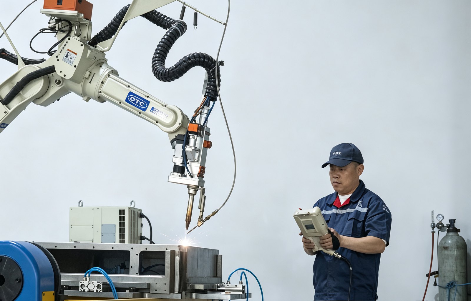 Robotic welding cell and operator