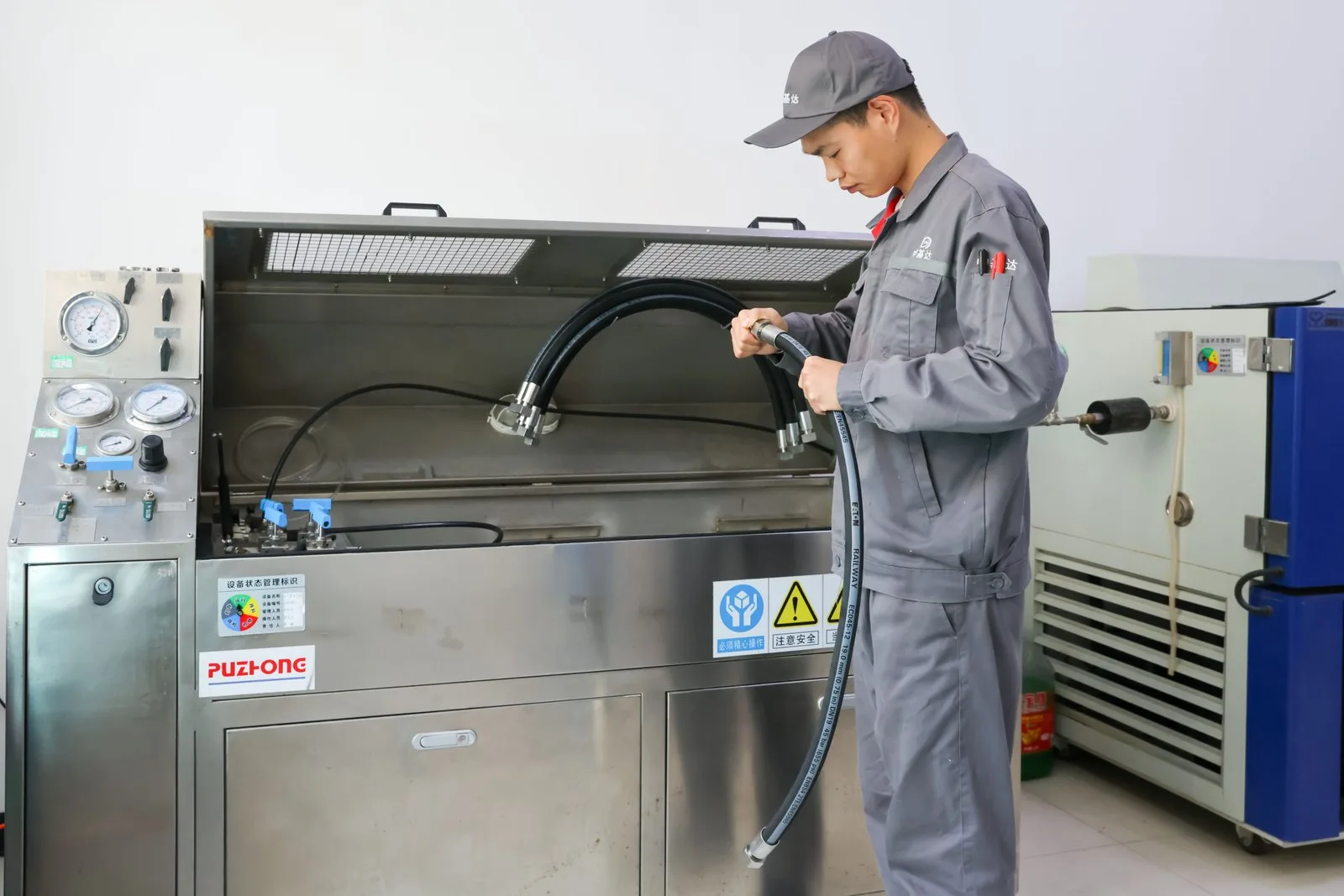 Pressure and sealing test bench with operator