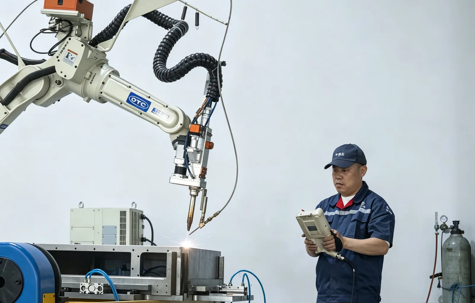 Robotic welding cell and operator